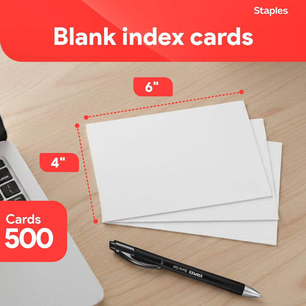 Staples Index Cards, 4x6 Inch, Blank, White, Acid-Free, 500-Pack