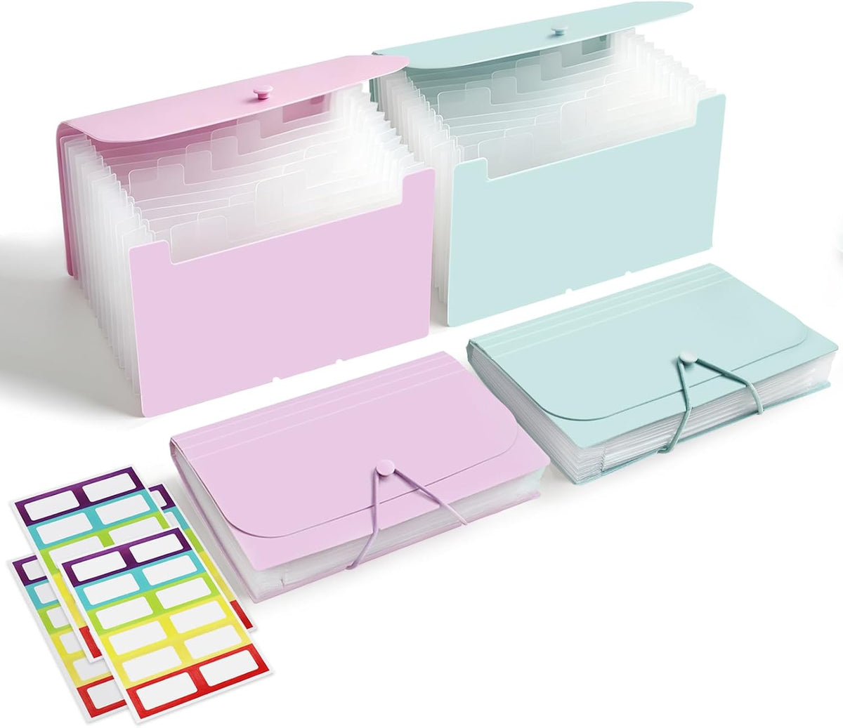 2 Pack 4x6 Inch Index Card Holder Box Organizer Case, Purple & Green