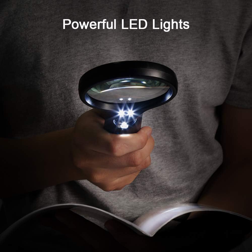 Magnifying Glass with Light, BUSATIA LED Illuminated Magnifier with 3X 45X High