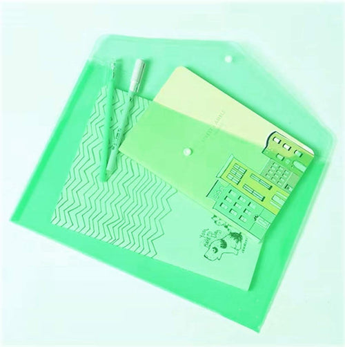 12 Poly Envelopes Snap Button Clear Document Folder A4 Size - Green