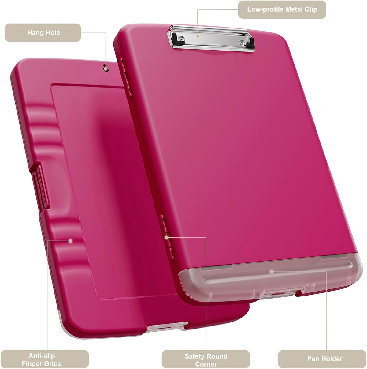Piasoenc Clipboard with Storage, 8.5 x 11 Clip Board with Pen Holder, Red