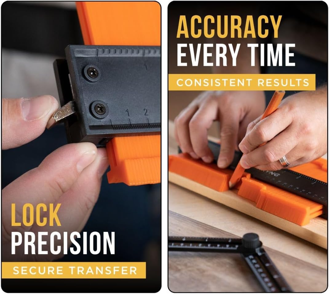 Contour Gauge Tool With Lock (10 Inches) - Contour Ruler Marking Tool - Super Gauge Shape