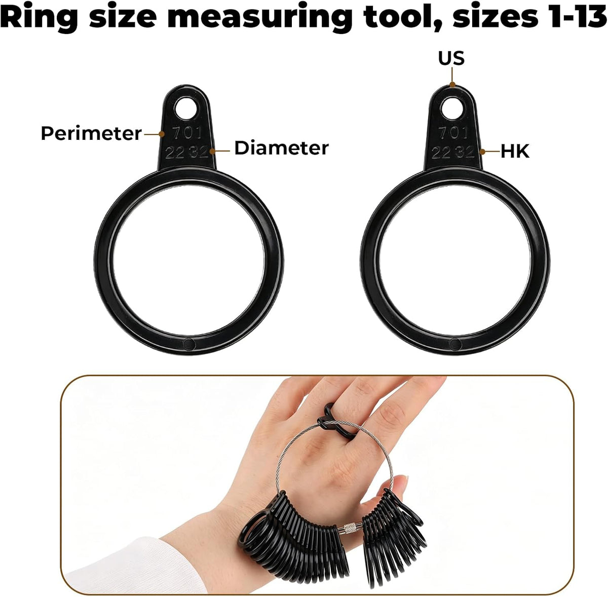 13 Pcs Ring Sizer Measuring Tool Kit, Ring Mandrel Sizing Kit with Sizes 1-17 Finger Ring