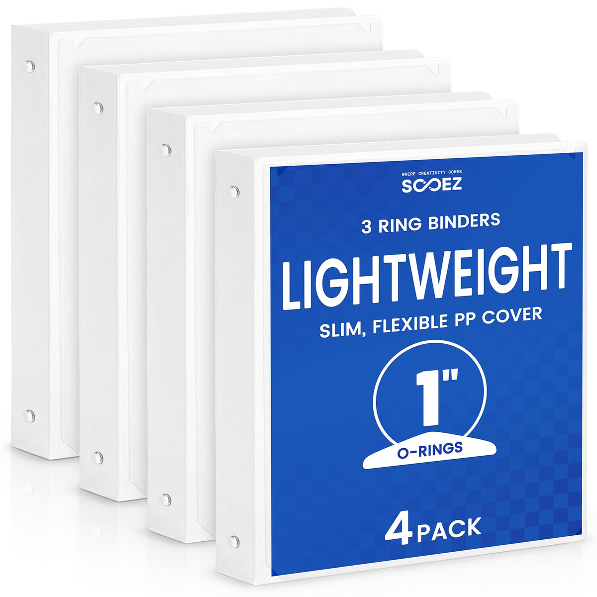 Sooez 1 Inch Binders 3 Ring, 4 Pack Lightweight Binders with Slim Flexible PP Covers