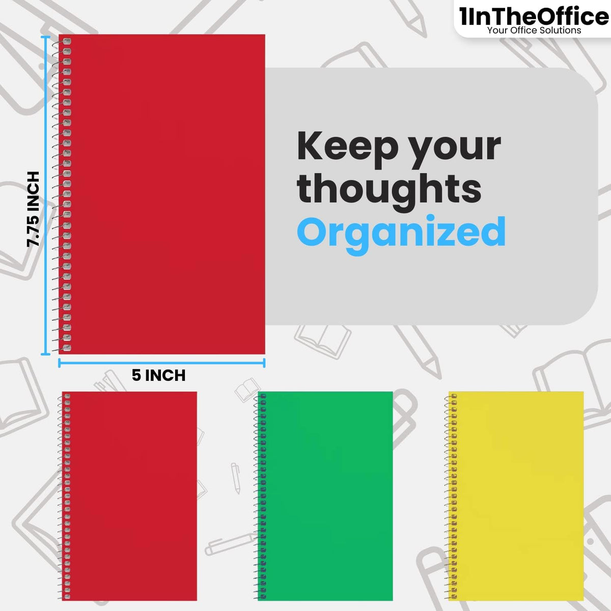 1InTheOffice 1-Subject Wirebound Notebook, College Ruled, 80 Sheets, Spiral Notebook 5x7