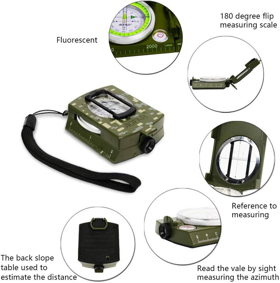AOFAR Military Compass and Fire Starter AF-4580/381 Lensatic Sighting, Survival Kit