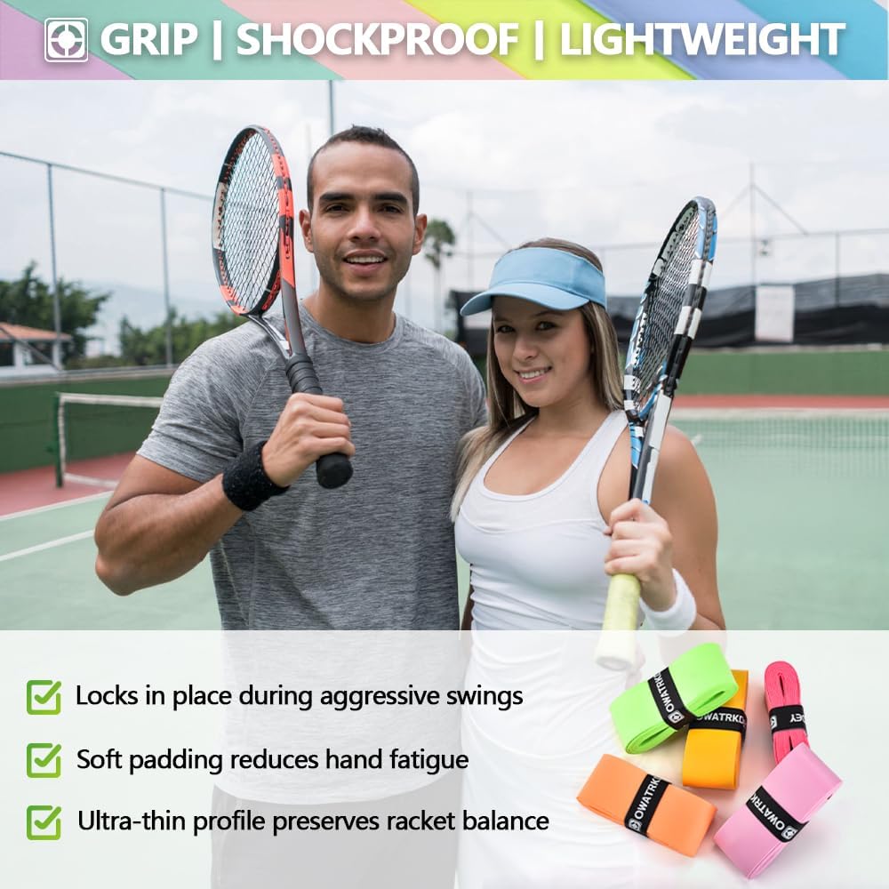 15 Pack Tennis Racket Grip Tape, Precut PU Anti-Slip Tennis Racquet Grip Tape with Dry