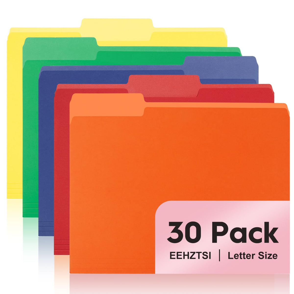 30-Pack Color File Folders, 1/3 Cut Tab, Assorted 10 Colors Letter Size Manilla Folder