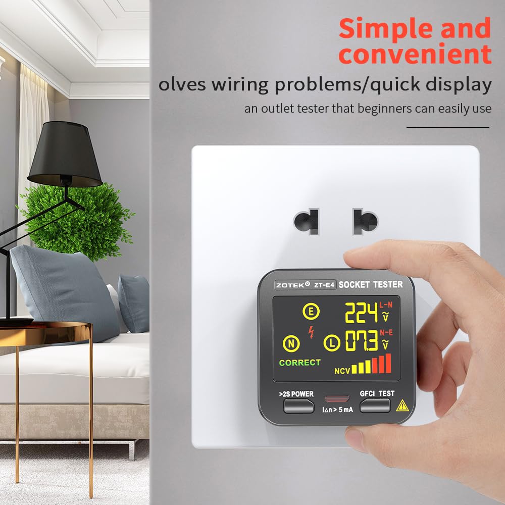 Outlet Tester with GFCI, NCV Non-Contact Voltage Tester
