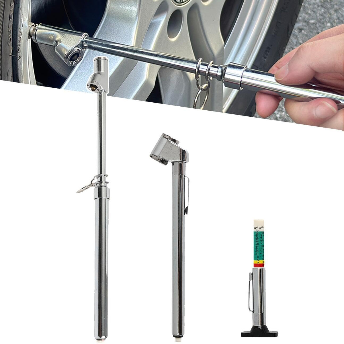 Tire Gauge for Semi Truck Straight-on Pencil Gauge with Tread Depth Gauge