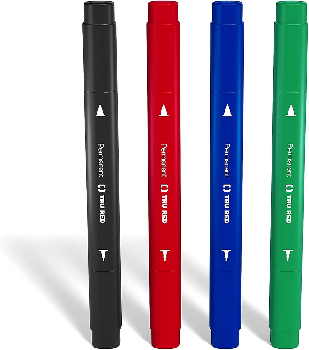 TRU RED Twin Tip Permanent Markers, Black, Fine/Ultra Fine, 12/Carton