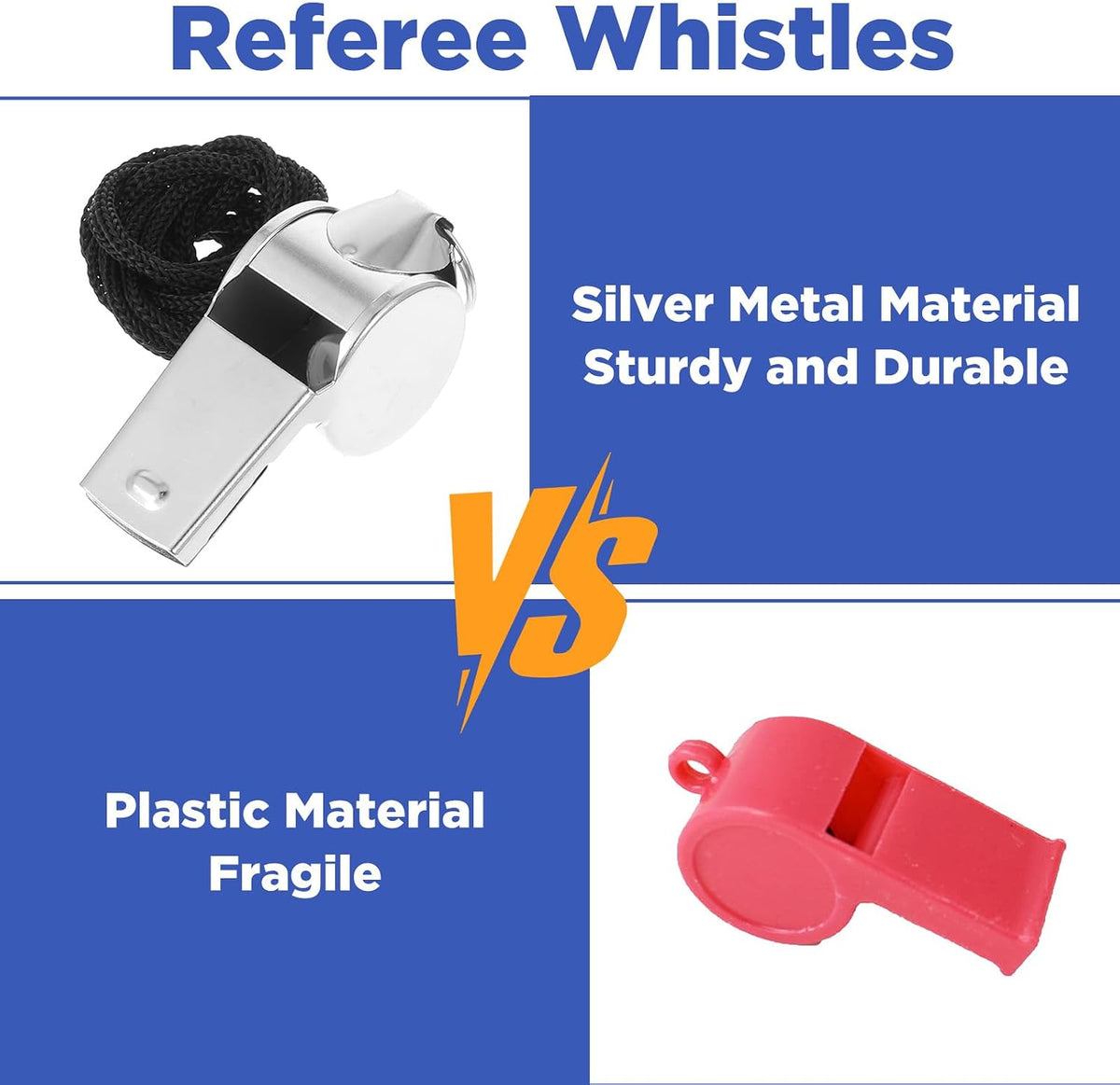 100 Pcs Stainless Steel Whistle with Lanyard, Sports Whistles for Adults