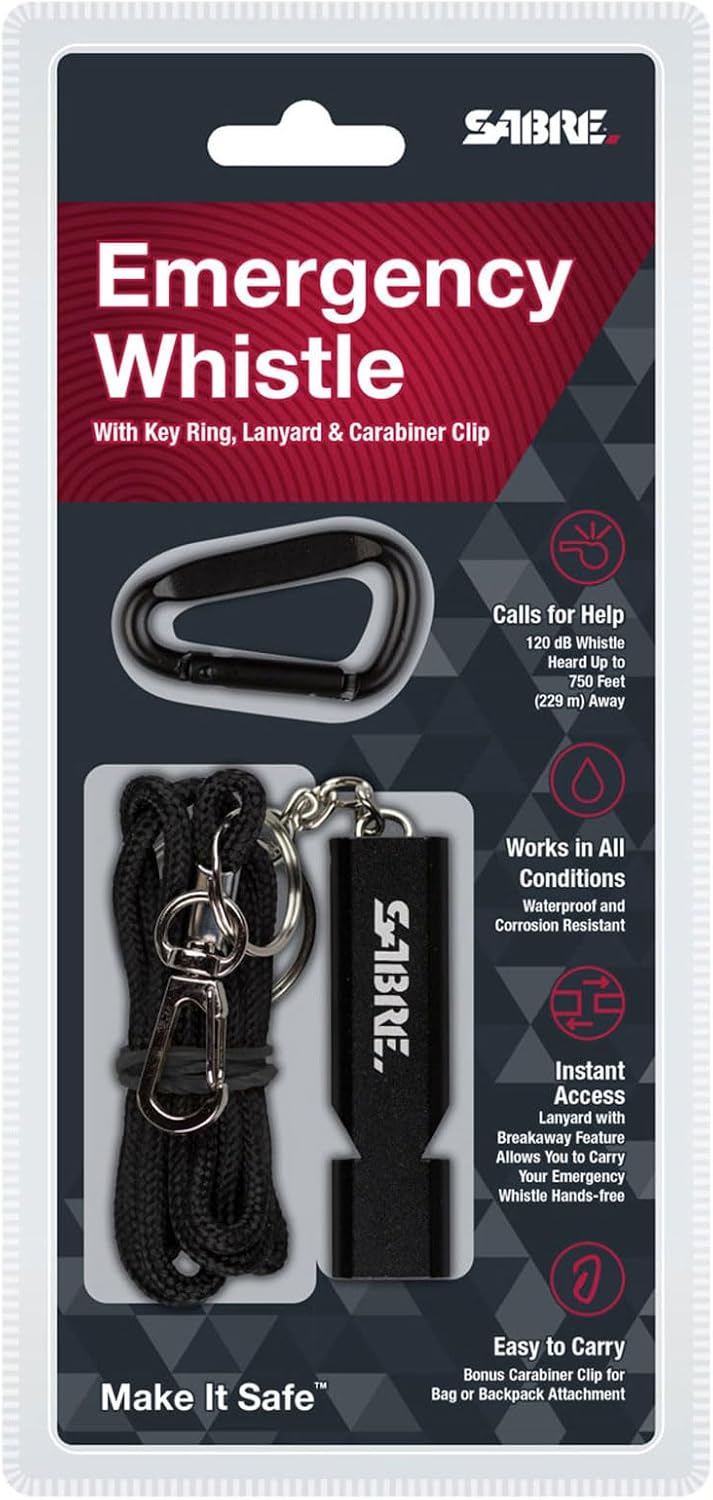 Sabre Emergency Safety Whistle with Key Ring and Detachable Lanyard, Easy to Carry