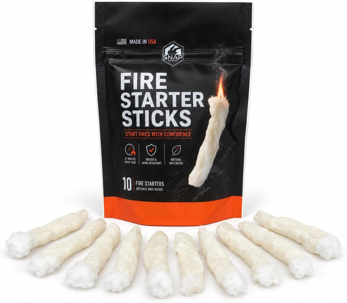 Wax Fire Starter Sticks, 10 Pack, for Campfires and Grills