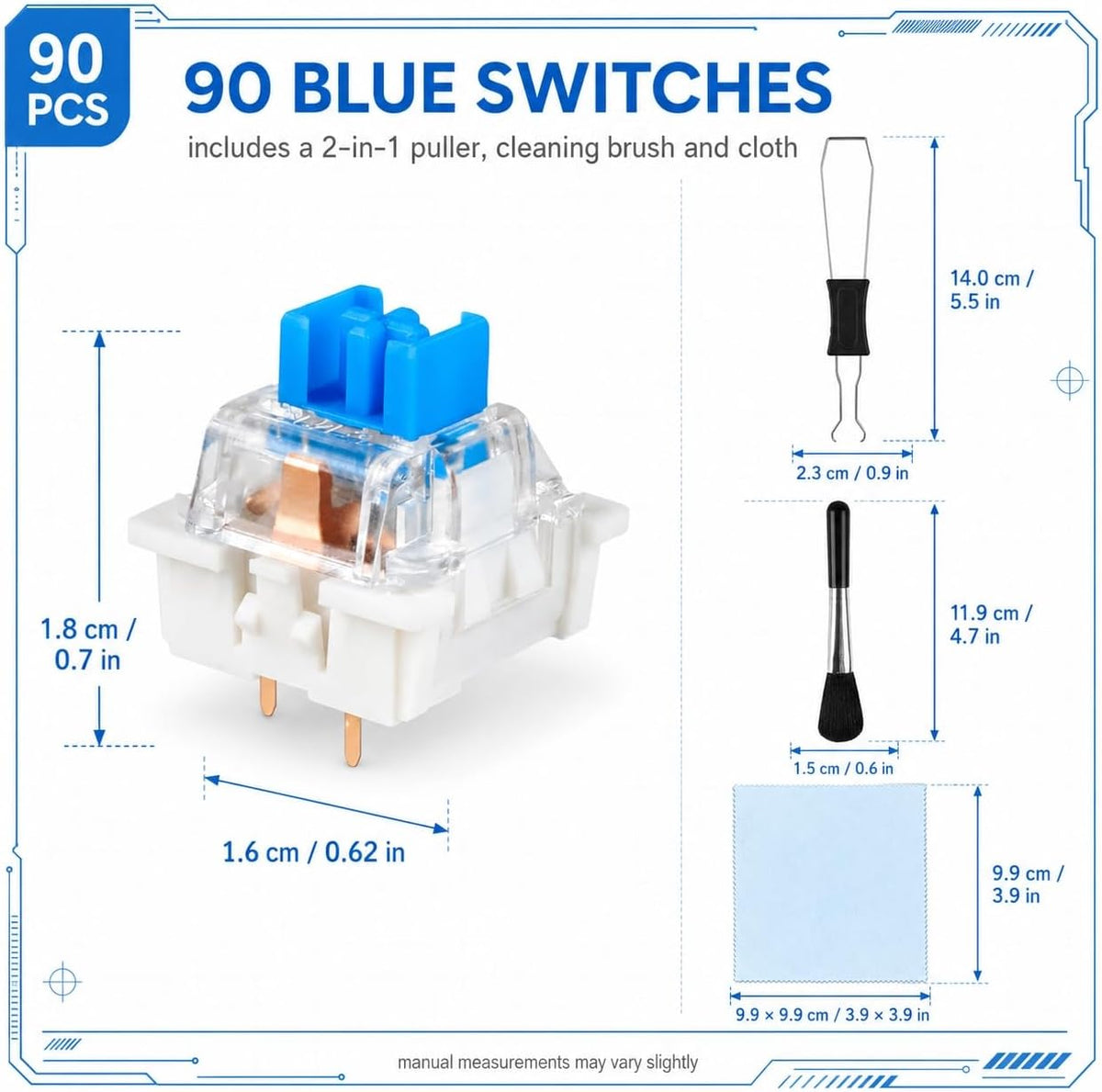 90 Pcs Clickers for 3D Prints,Includes Keycap Puller Cleaning Brush Cloth