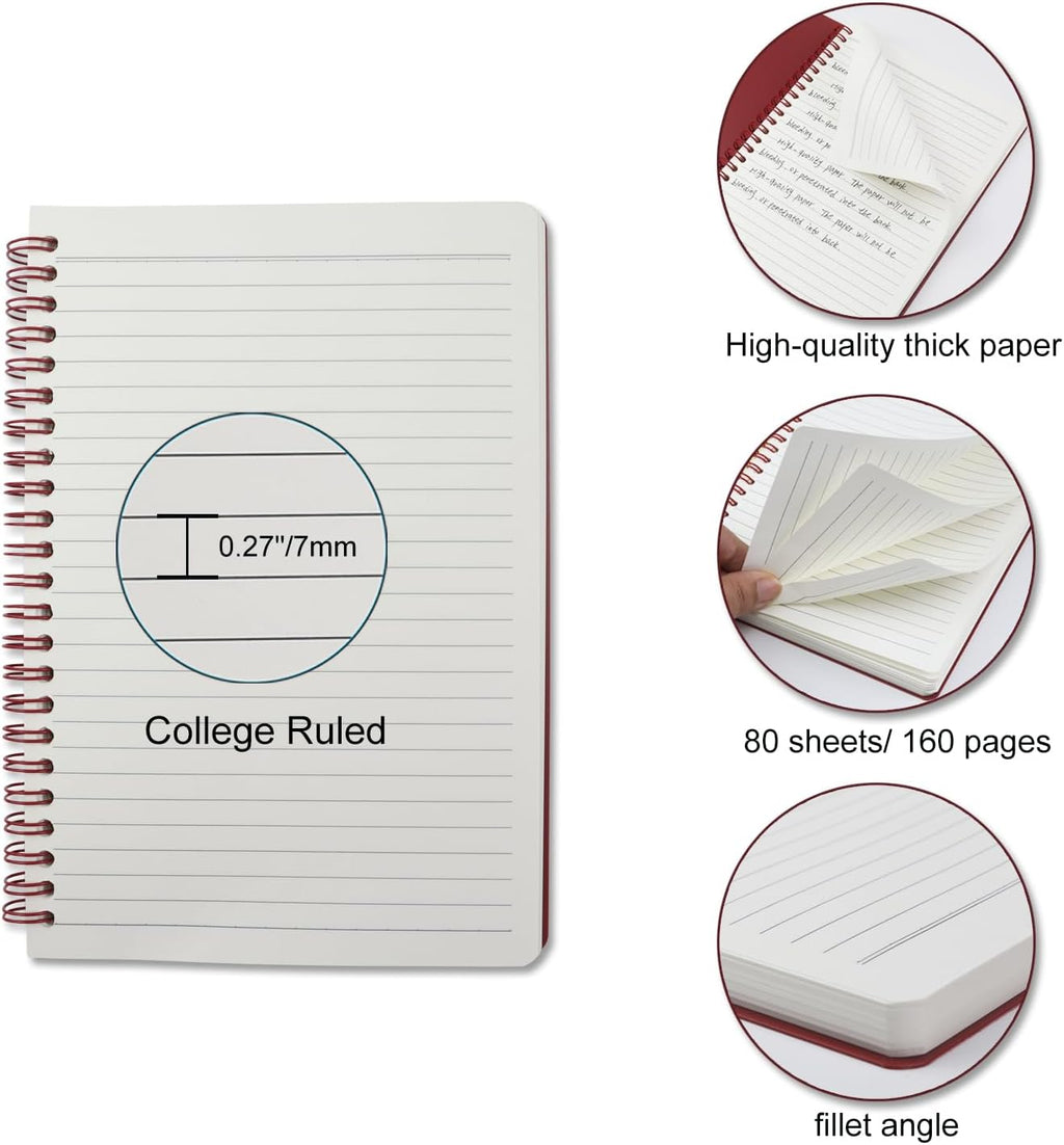 5 Pack Spiral Notebooks 8.3" x 5.7", 80 Sheets College Ruled Notebook with Plastic