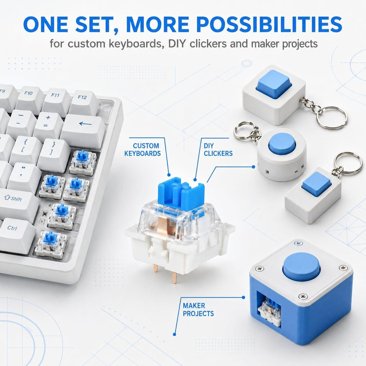 90 Pcs Clickers for 3D Prints,Includes Keycap Puller Cleaning Brush Cloth