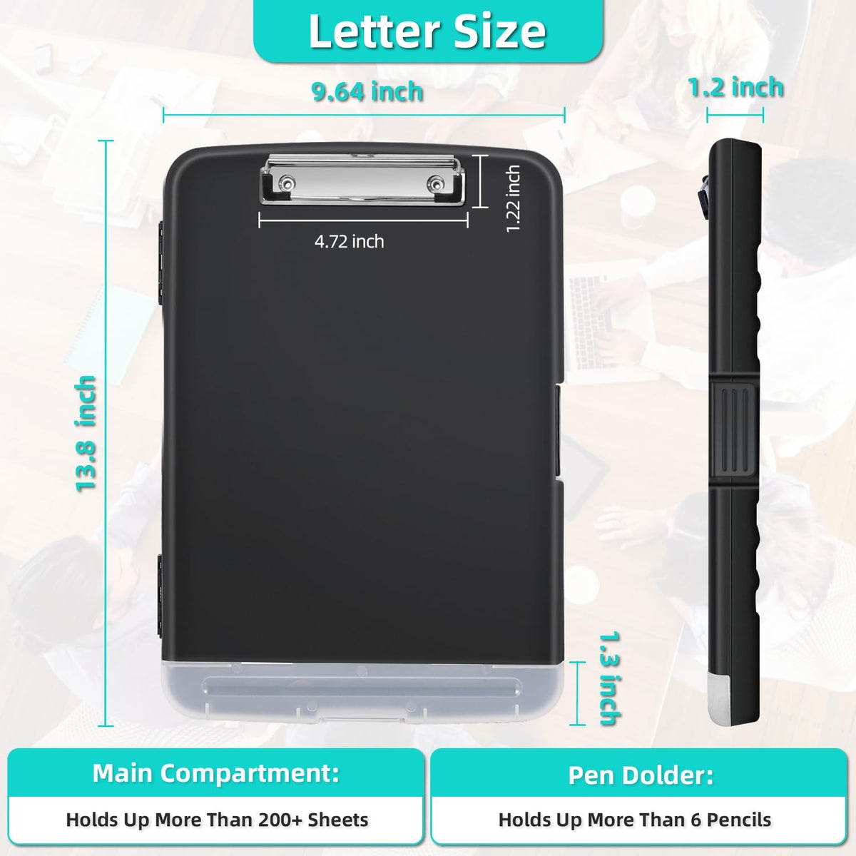 Sunnyclip Clipboard with Storage, Real Hinge Heavy Duty 8.5x11 Clipboards - with Pen