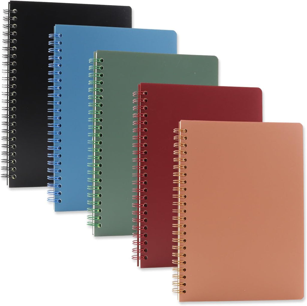 5 Pack Spiral Notebooks 8.3" x 5.7", 80 Sheets College Ruled Notebook with Plastic