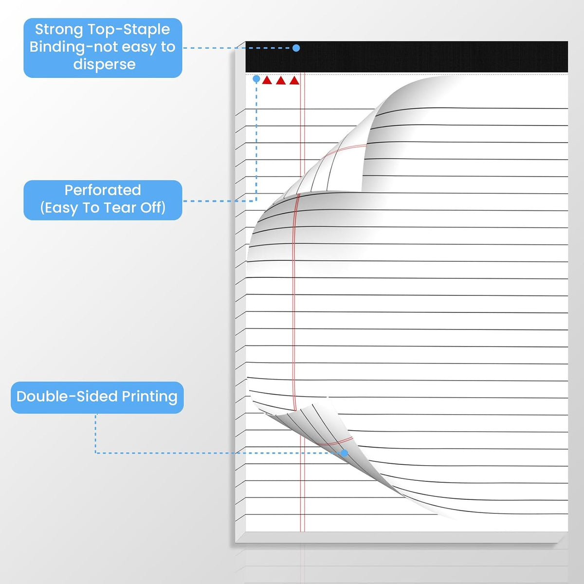 12 Pack Notepads 5x8, White, Small Legal Pads, Perforated Notebook