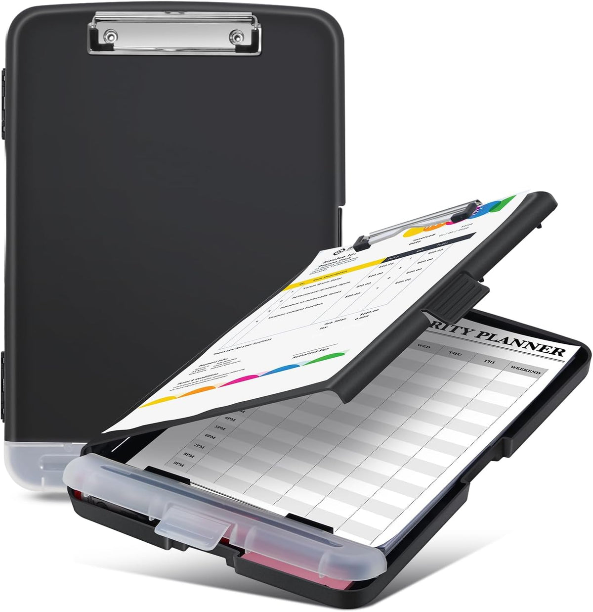 Sunnyclip Clipboard with Storage, Real Hinge Heavy Duty 8.5x11 Clipboards - with Pen