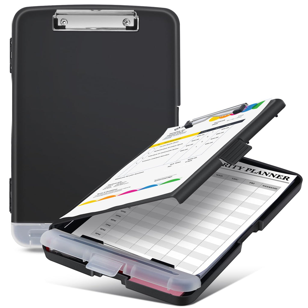 Sunnyclip Clipboard with Storage, Real Hinge Heavy Duty 8.5x11 Clipboards - with Pen