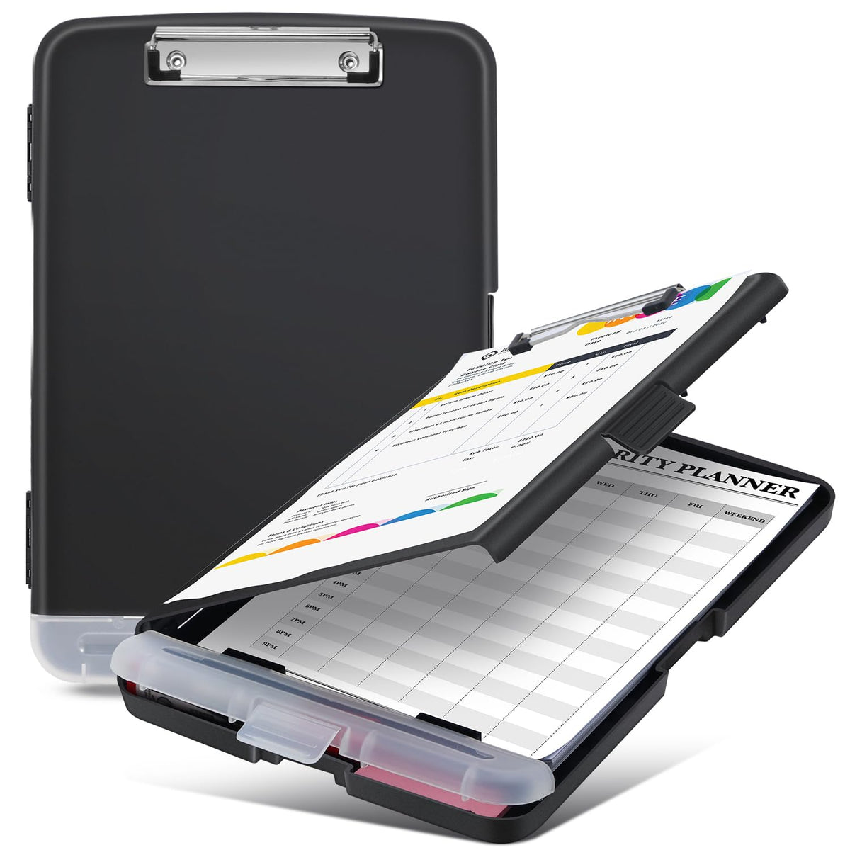 Sunnyclip Clipboard with Storage, Real Hinge Heavy Duty 8.5x11 Clipboards - with Pen