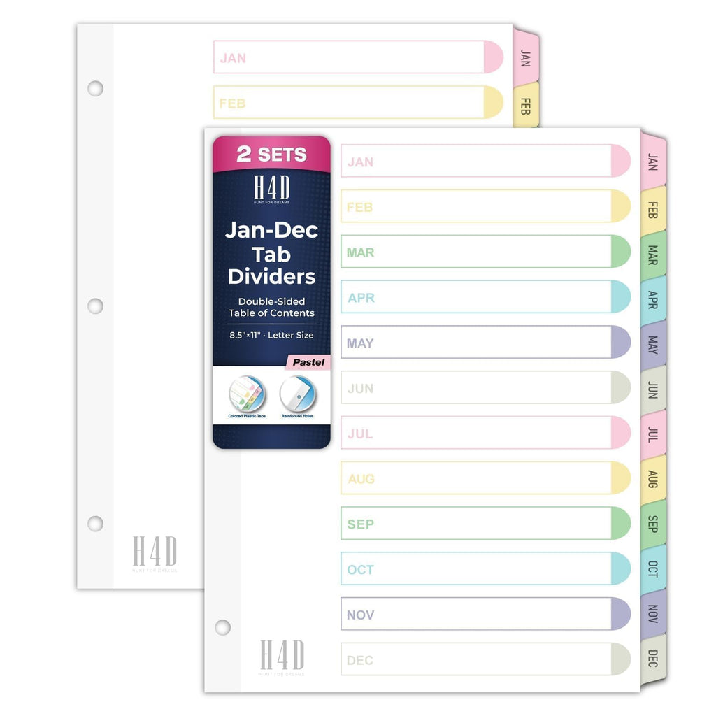 H4D Monthly Binder Dividers for 3-Ring Binder, Jan-Dec 12 Tab Pastel 2 Sets