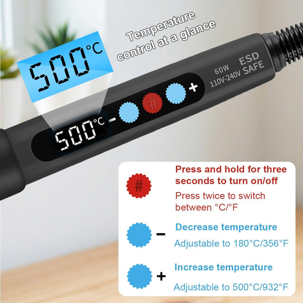 Soldering Iron Kit, 60W LED Display Soldering Gun with Ceramic Heater
