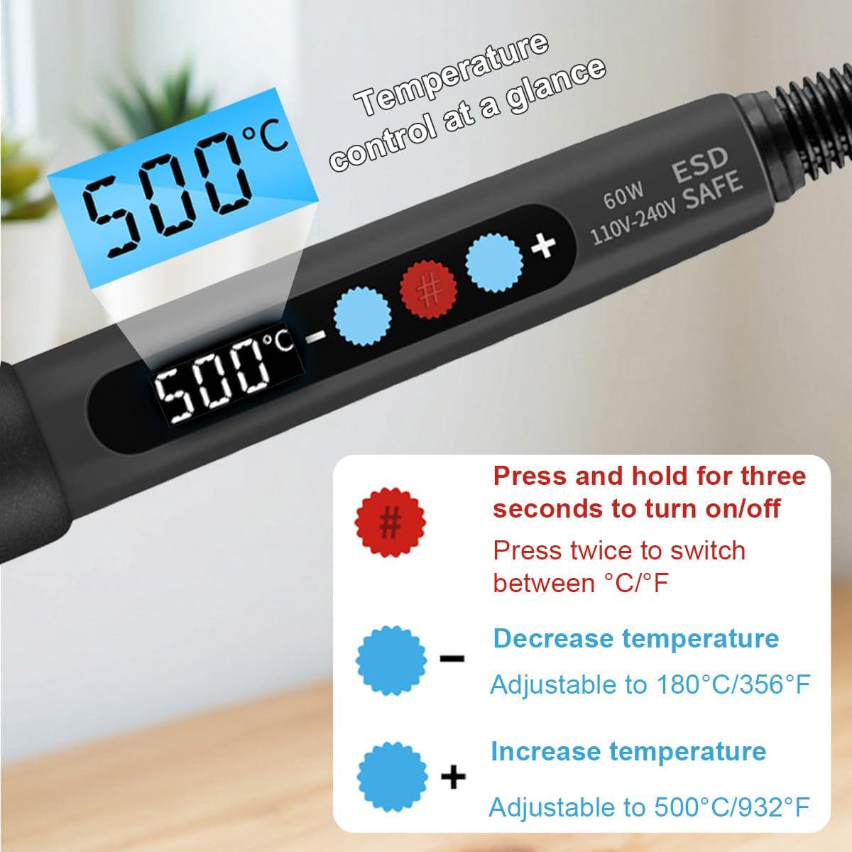 Soldering Iron Kit, 60W LED Display Soldering Gun with Ceramic Heater