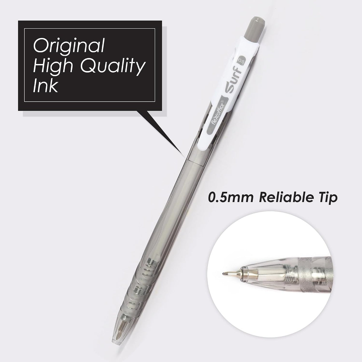 FLEXOFFICE Ballpoint Pens, Black Ink, 0.5mm Fine Point, 40 Count Pack, Smooth Ink Pens