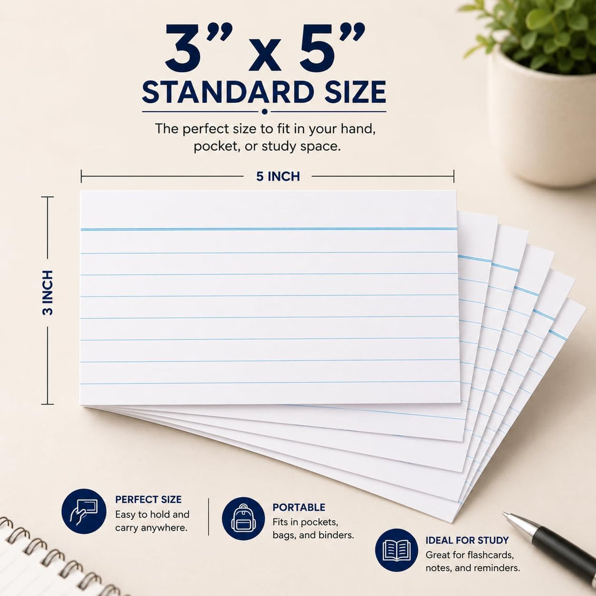 1InTheOffice Index Cards 3x5, Ruled Lined Flashcards Notecards, Study Cards