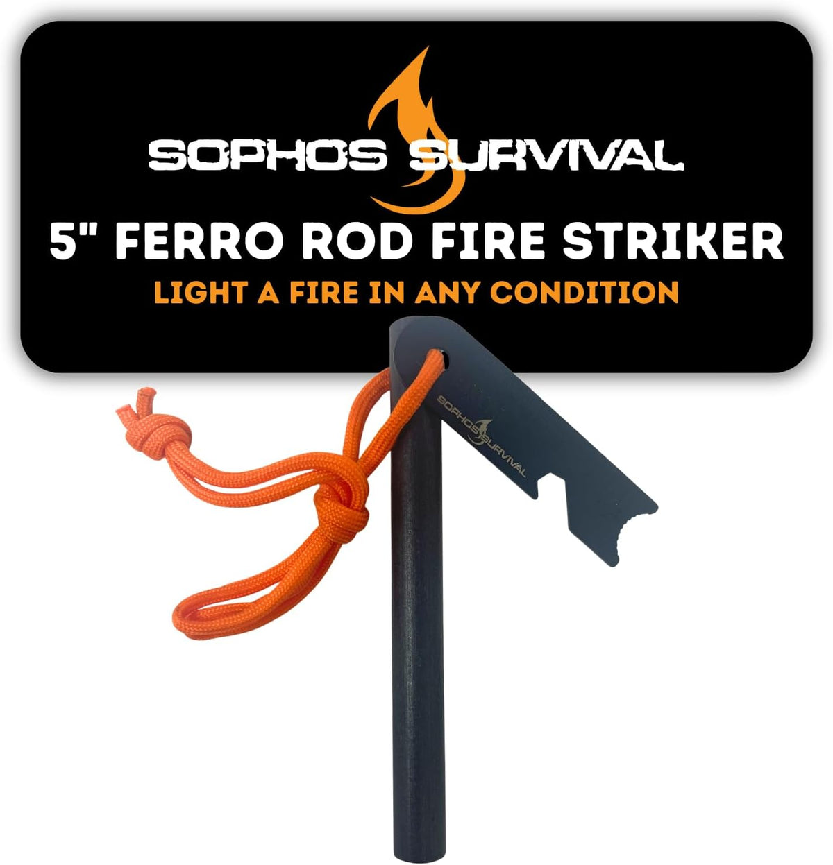 Ferro Rod Fire Starter Drilled Flint and Steel Survival Tool Kit with High Visibility