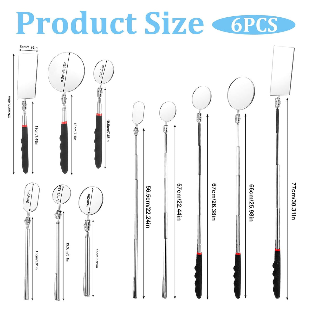 6 Pcs Telescoping Inspection Mirror Set