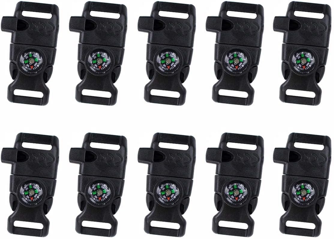 10 PCS Emergency Whistle Buckle come with Compass & Fire Starter & Flint Scraper for