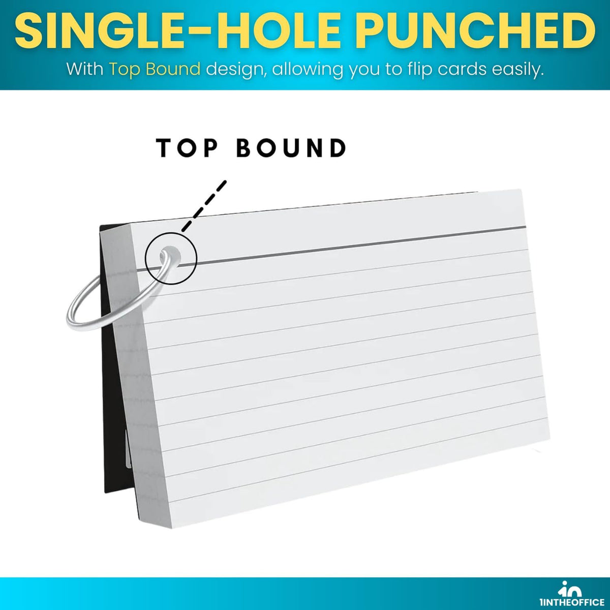 1InTheOffice Index Cards with Ring 3x5, Flash Cards with Binder Ring