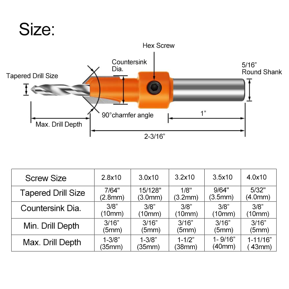 10Pcs Wood Countersink Drill Bit Set for Wood with 5Pcs Extra Pilot Bit