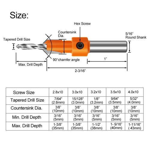 10Pcs Wood Countersink Drill Bit Set for Wood with 5Pcs Extra Pilot Bit