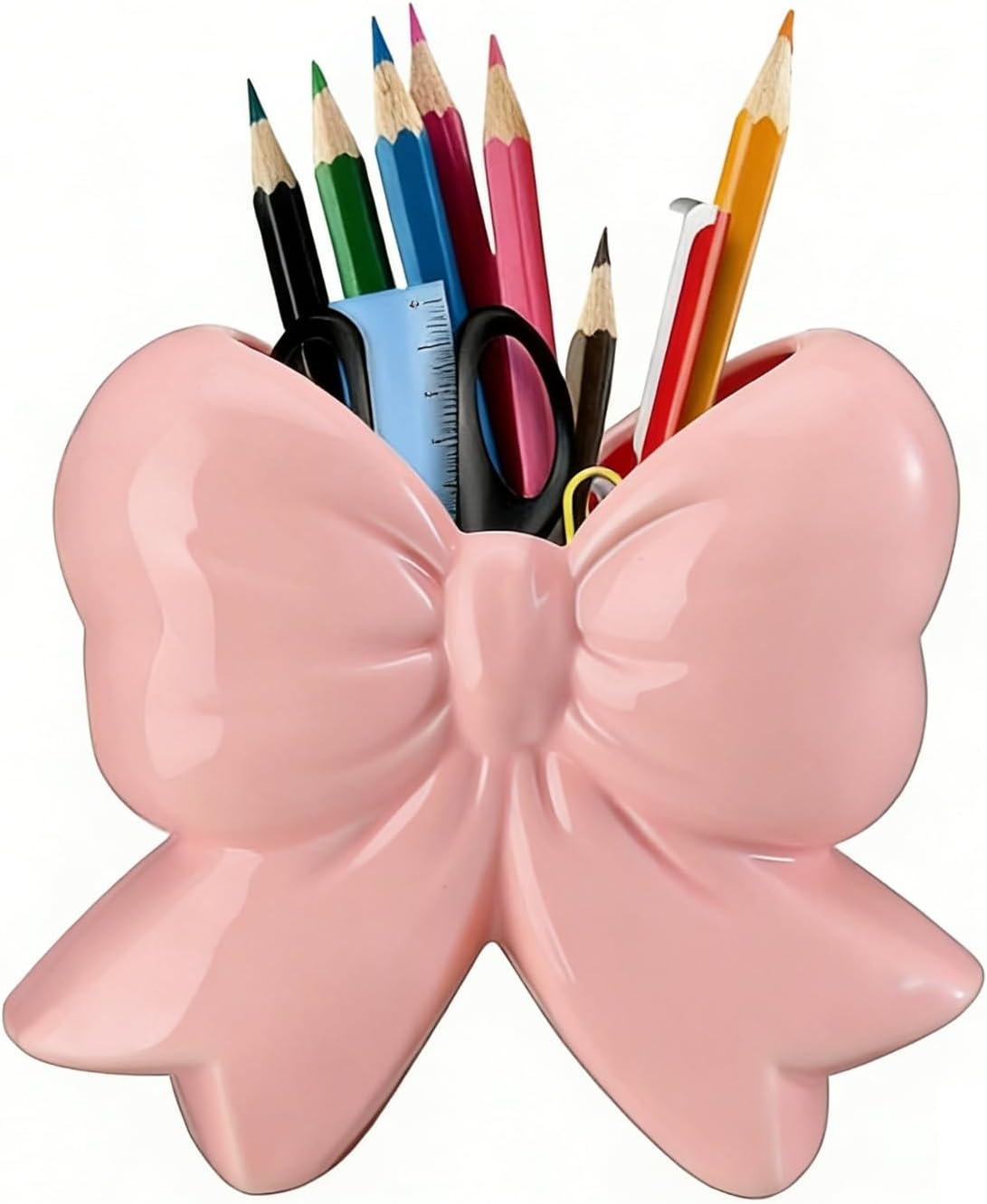 Bow Pen Holder for Desk, Coquette Ceramic Pencil Organizer Makeup Brush Holders with Bow