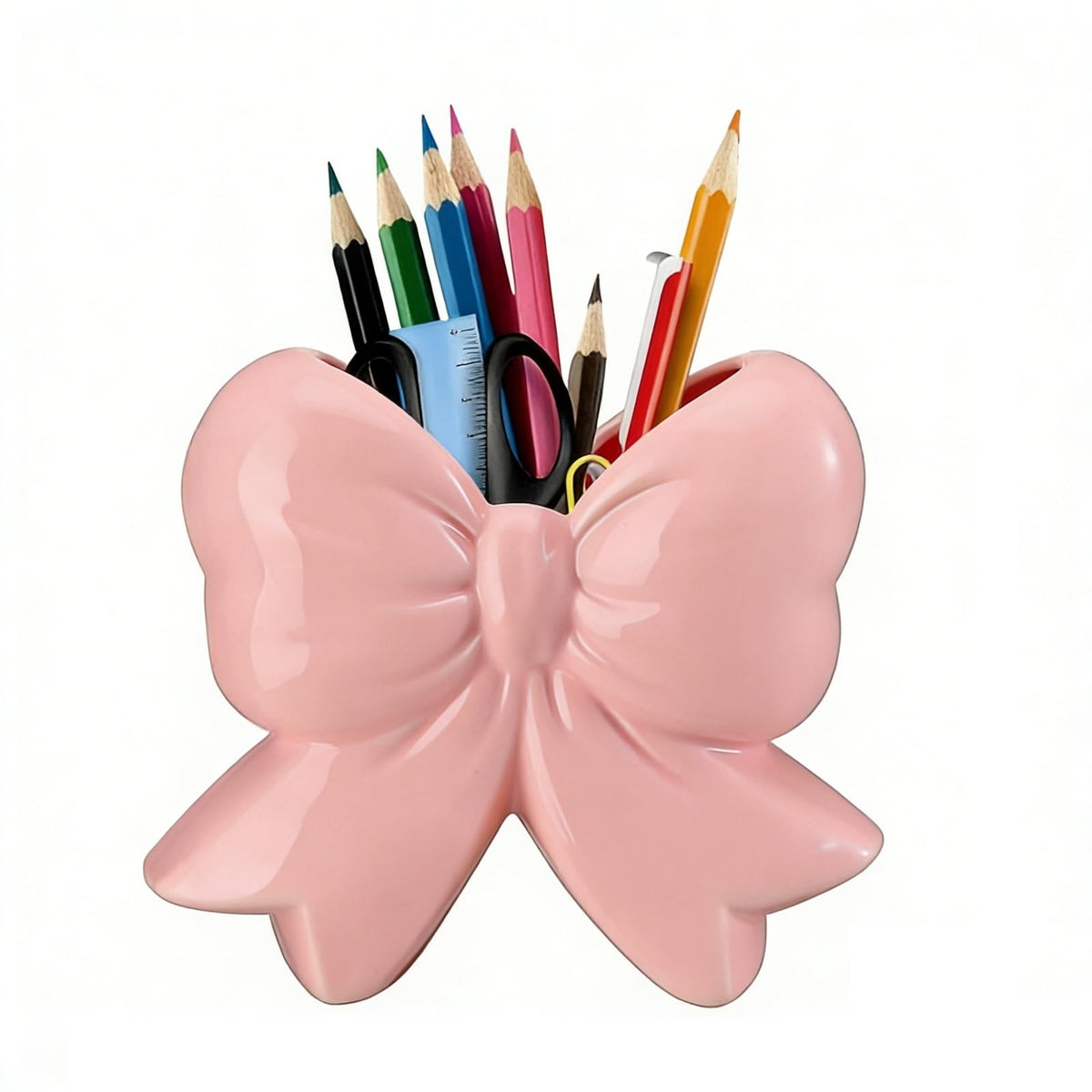 Bow Pen Holder for Desk, Coquette Ceramic Pencil Organizer Makeup Brush Holders with Bow