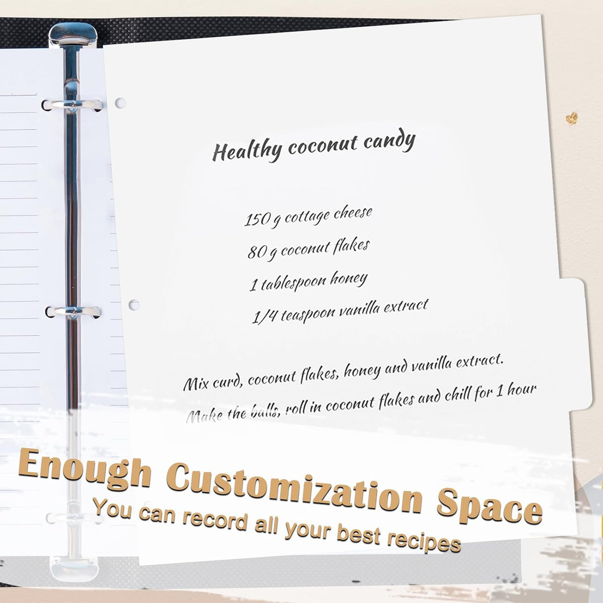 Recipe Dividers for 3 Ring Binder Set 9 3/4”×11” Black and Pre-Printed Recipe Binder