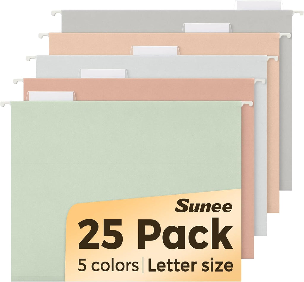SUNEE 25 Count Hanging File Folders, Pastel Colors, Hanging File Folders Letter Size