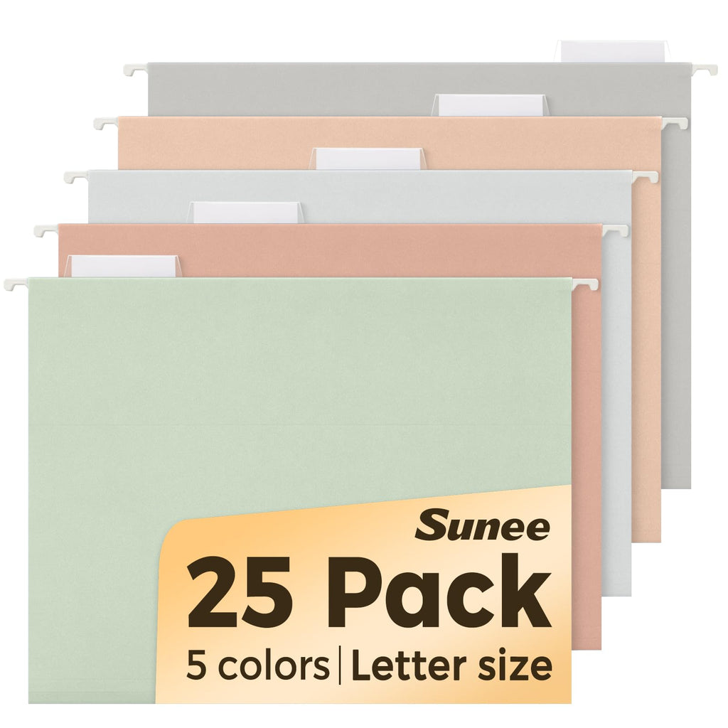 SUNEE 25 Count Hanging File Folders, Pastel Colors, Hanging File Folders Letter Size