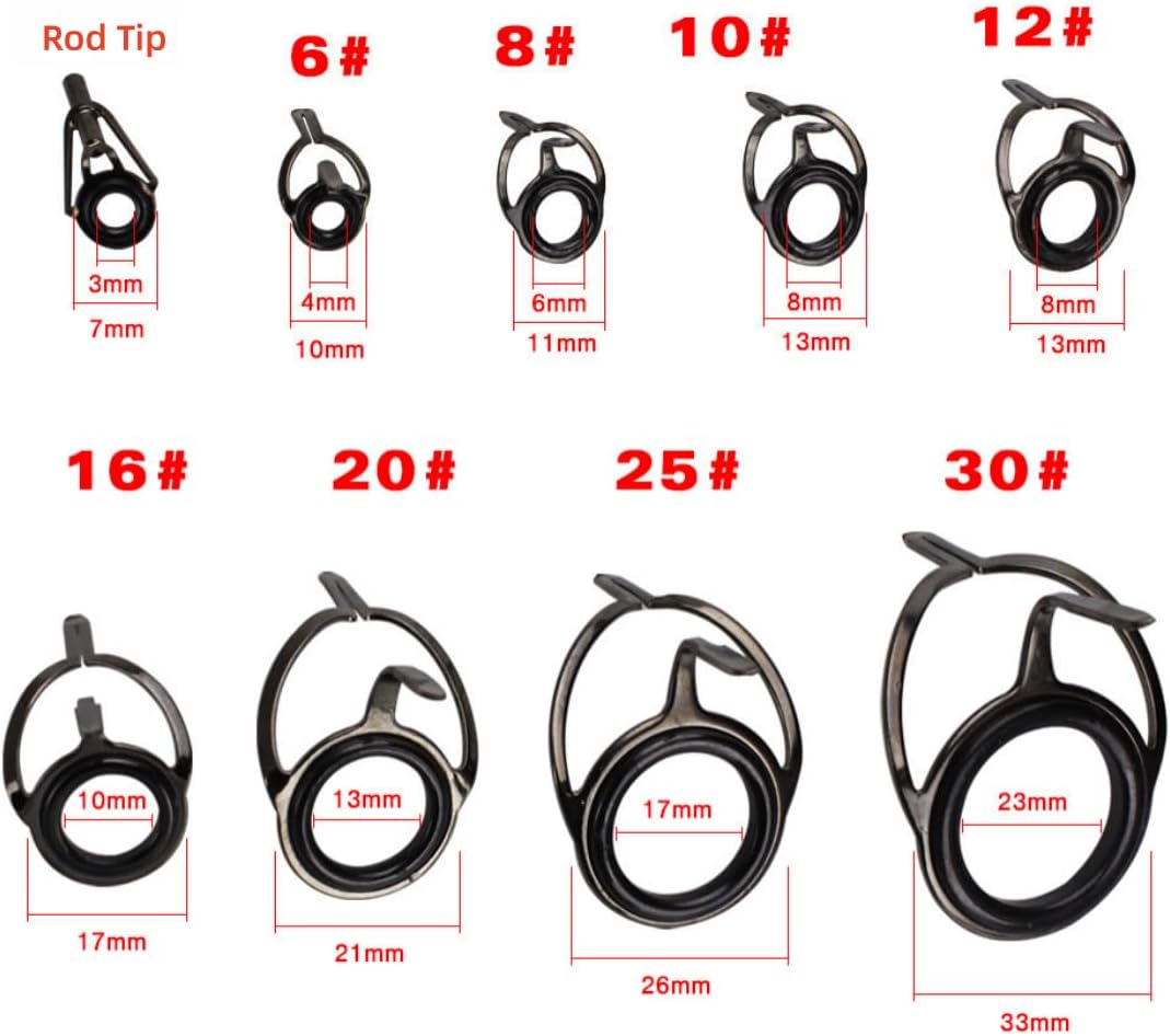45PCS Fishing Rod Guide Repair Kit - 9 Size(Each Size 5 PCS) Fishing Rod Tips and Guides