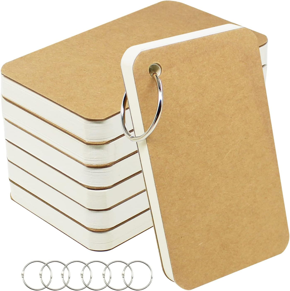 zmybcpack 6 Pack 3x5 Inch Blank Flash Cards with Binder Rings