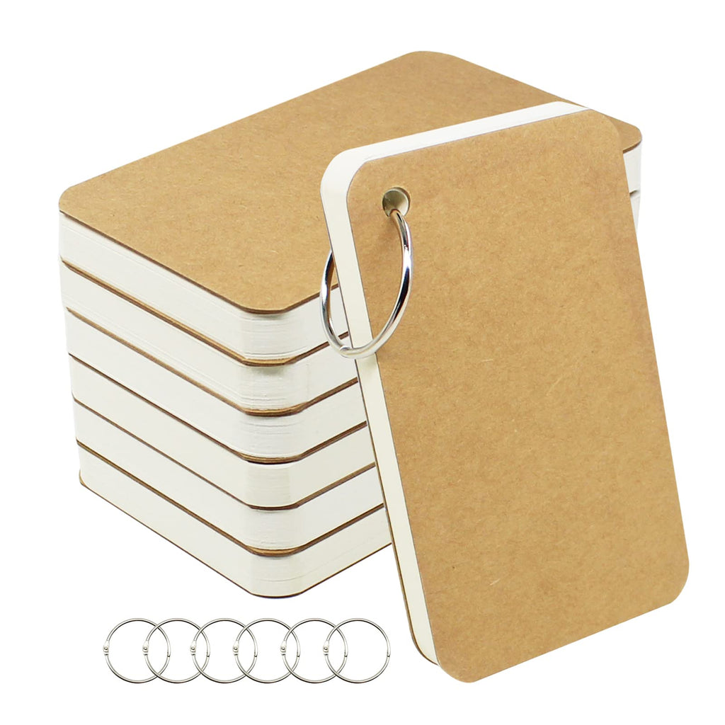 zmybcpack 6 Pack 3x5 Inch Blank Flash Cards with Binder Rings