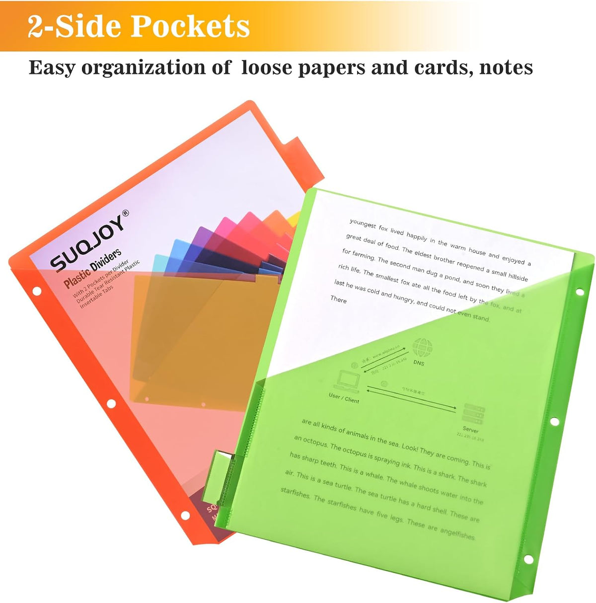 SUQJOY 8-Tab Dividers for 3 Ring Binder, 24 Count Binder Dividers with Pockets