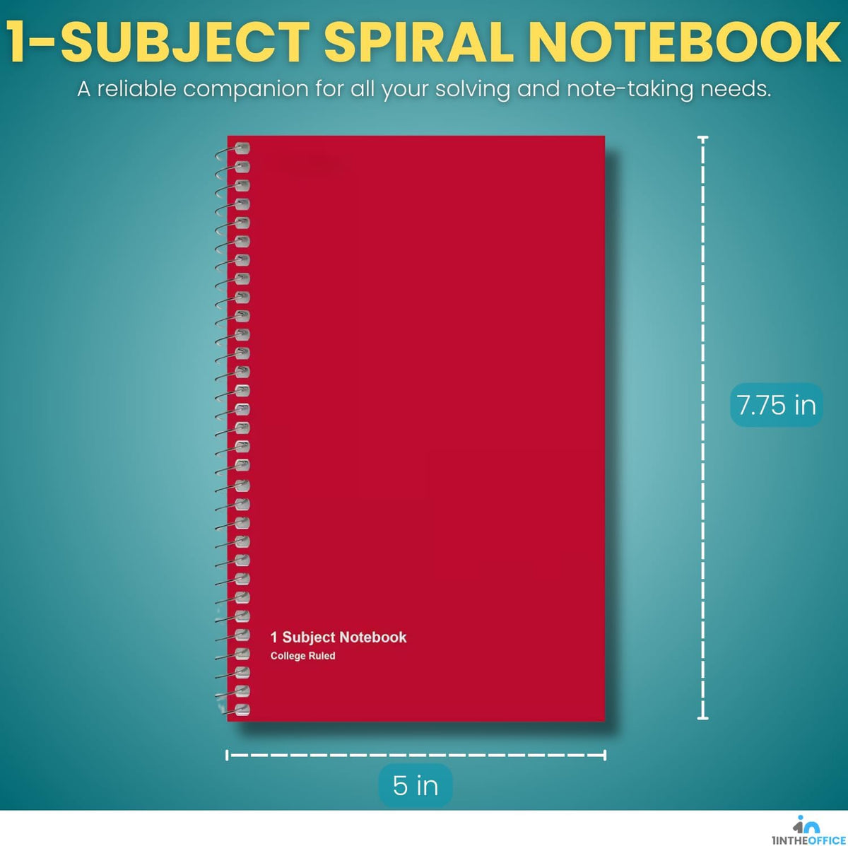 1InTheOffice 1-Subject Wirebound Notebook, College Ruled, 80 Sheets, Spiral Notebook 5x7