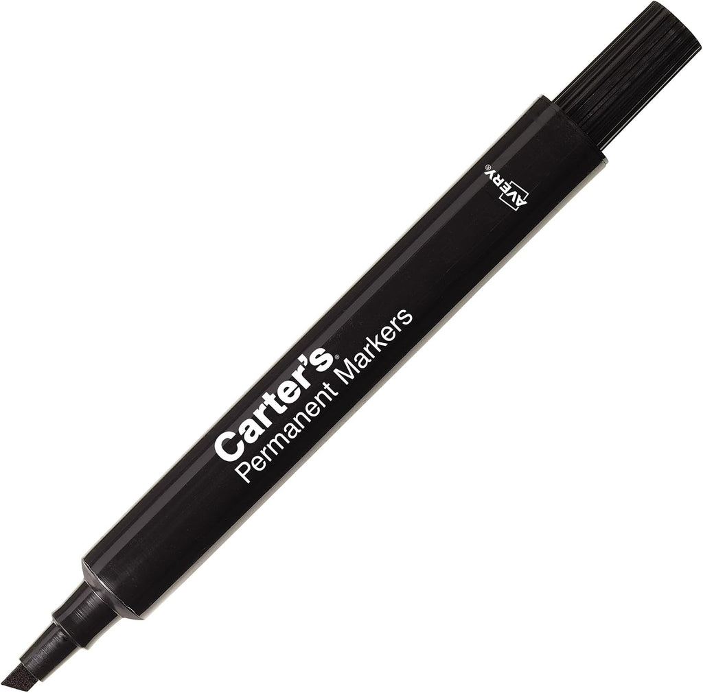 Carter's Permanent Markers, Chisel Tip, Large Desk-Style Size, 12 Black Markers (27178)