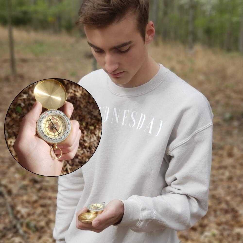 Brass Compass with Solid Brass Whistle - Survival Set - 105 Decibels - Carry in Pocket or